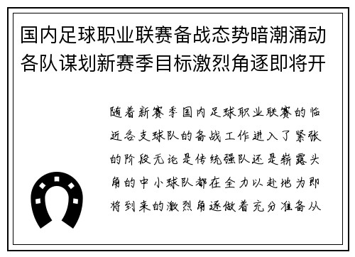 国内足球职业联赛备战态势暗潮涌动各队谋划新赛季目标激烈角逐即将开启