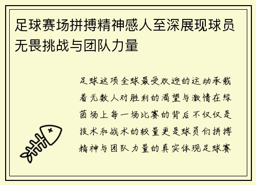足球赛场拼搏精神感人至深展现球员无畏挑战与团队力量